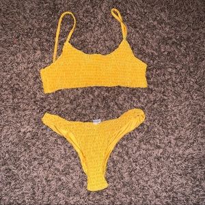 Yellow smocked bikini!
